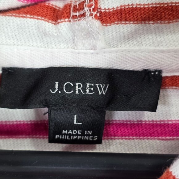 Womens J.Crew Pink Orange White Striped Hooded Pullover Sweatshirt Cotton Size L - Picture 2 of 7